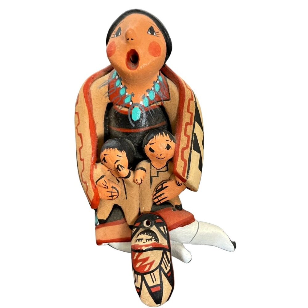 Story Teller molded clay by Marry Lucero, Pueblo Open mouth Clay 3 Children